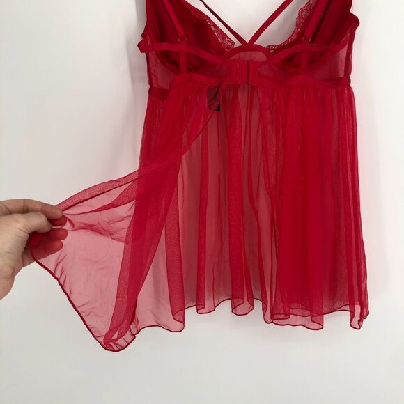VICTORIA’S SECRET Red Open Back Babydoll Sheer Mesh - Picture 7 of 8